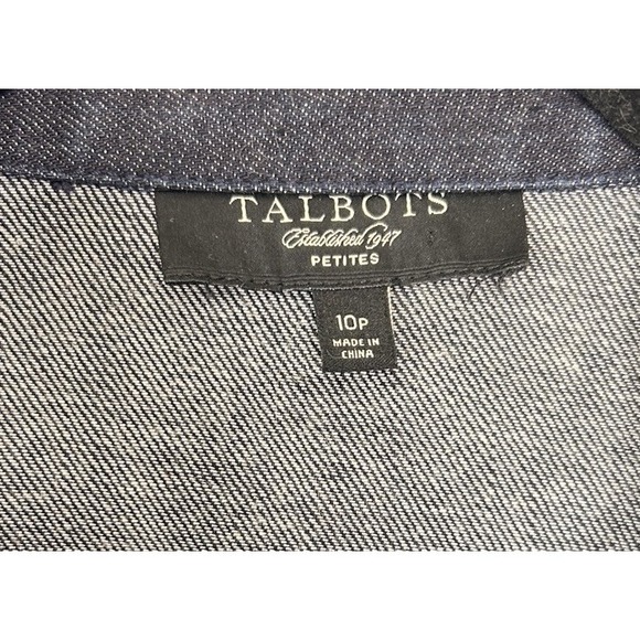 Talbots Womens Dark Wash Denim Trucker Jacket Blue Stretch Size 10P - Picture 2 of 8